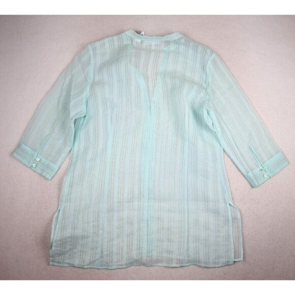 JH COLLECTIBLE - WOMEN'S SHEER LIGHT BLUE STRIPED 3/4 SLEEVE TUNIC TOP - SIZE L - Picture 5 of 5